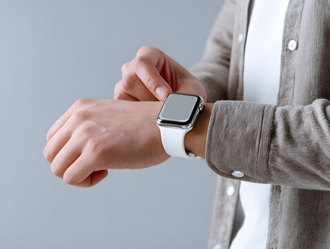 man holding a smartwatch close-up 