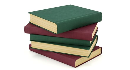 Stack of Hardcover Books with Green and Burgundy Covers on a White Background