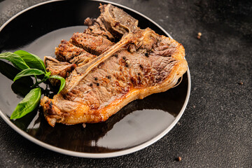 t-bone steak roast cut of meat juicy roast beef tasty snack fresh delicious gourmet food background on the table rustic food top view copy space