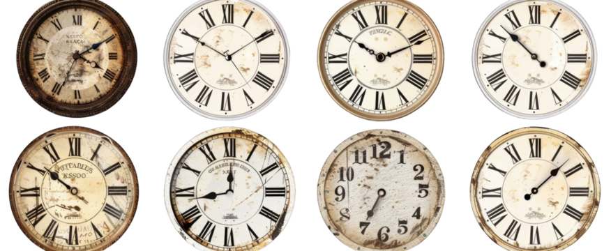 Antique-style wall clocks in various tones