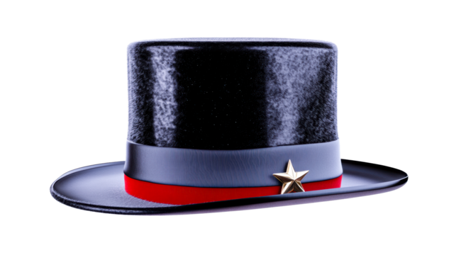 Top hat with golden star and red ribbon