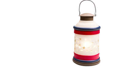 Patriotic lantern with star cutouts and red, white, and blue bands