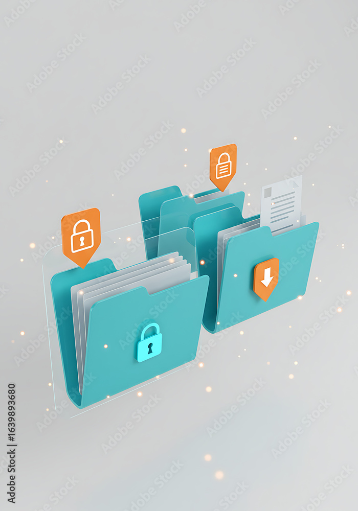 Poster secured digital archives: illustrative graphic showcasing digital security and data protection, wher