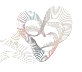 Abstract heart shape composed of swirling, interwoven lines and colored speckles