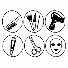 Collection of beauty and hair salon icons isolated on white background for design needs