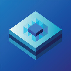 Abstract blue 3D cube illustration on a white background, symbolizing a home or building design concept