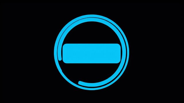 Minimalist Design: A Blue Minus Sign Enclosed in a Circular Symbol on a Black Background, A Clean and Modern Abstract Graphic Illustration with a Techno Aesthetic