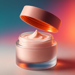 3D Glass Jar Mockup with Cream and Beige Lid