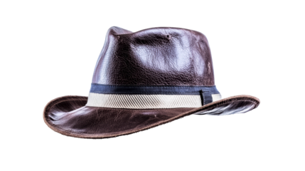 Brown Leather Fedora Hat with Woven Band