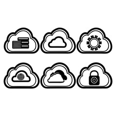 Cloud computing icon set with data storage, server, network, and technology isolated on white background