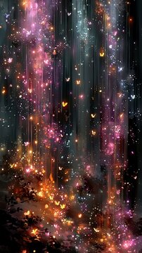 Abstract Fantasy Aurora with Glowing Butterflies and Streaks