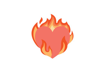 Heart on fire flame love passion emoji symbol sign icon vector illustration isolated flat