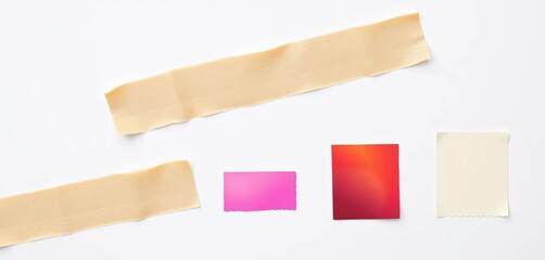 Various beige tapes with different textures, straight cut edges, on white background,  DIY,  macro