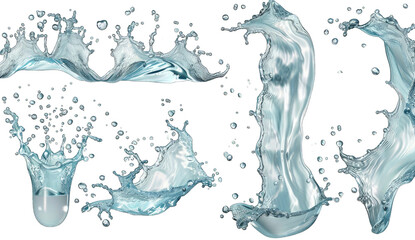 Fototapeta premium Water splashes and drops in various forms