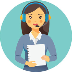 Flat vector illustration of a customer support call center service, headset operator - Business Communication Service Vector