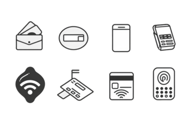 Set of minimalist, outlined icons representing various payment methods