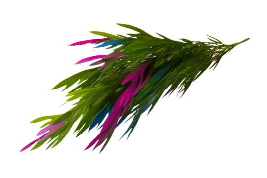 Green palm frond with vibrant pink and blue tips