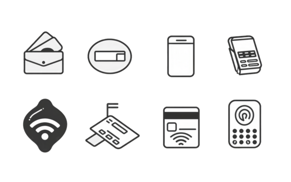 Set of minimalist, outlined icons representing various payment methods