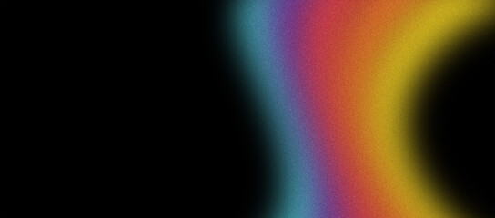 Abstract Rainbow Grainy Gradient on Black Background. Vibrant Multicolor Artistic Design with Dark Contrast and Subtle Texture