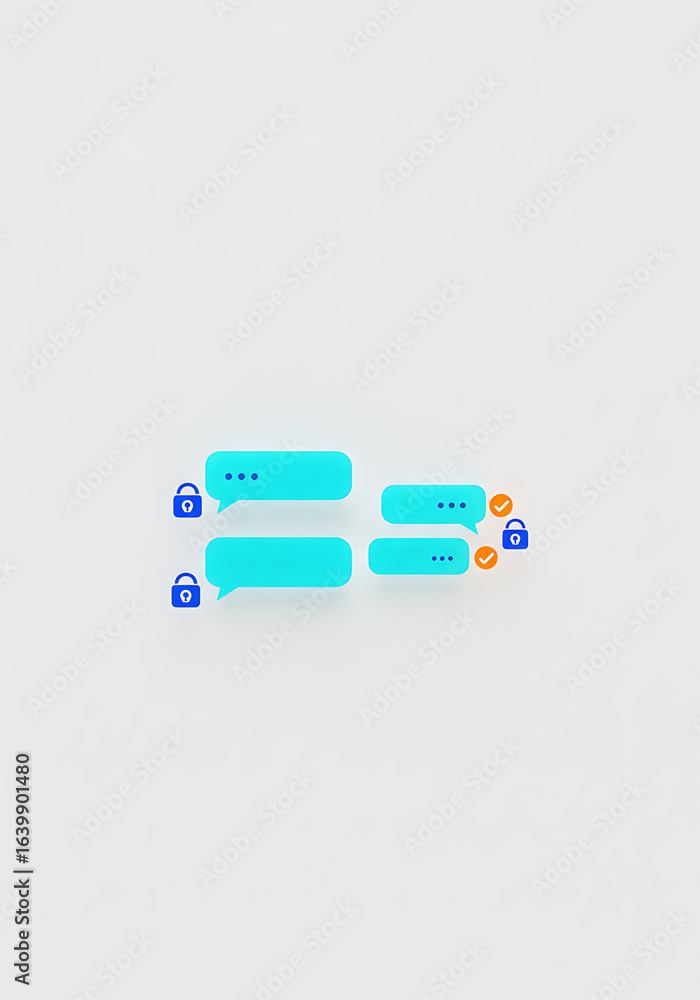 Poster secure digital conversations: illustrative representation of secure communication, with blue speech 