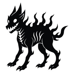 Skeleton Flame Cat Silhouette Vector illustration 