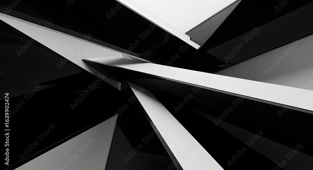 Poster abstract monochrome composition featuring intersecting planes and sharp angles in black and white to