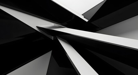 Abstract monochrome composition featuring intersecting planes and sharp angles in black and white tones