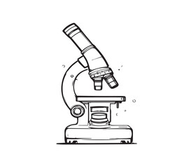 Detailed microscope icon in black outline, symbolizing science, research, and laboratory exploration