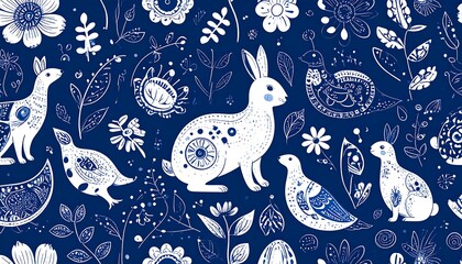 White animals and flowers pattern