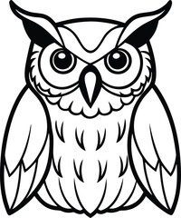 A cute brown cartoon owl with wide eyes perches on a branch in a vector illustration on a white background