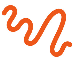Abstract orange doodle with playful cartoon squiggles wavy line. Cute cartoon bold, minimal decorative element for modern designs, posters, or fun background compositions.