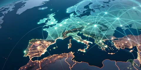 Europe Network Global Connections on Earth, digital network ,connectivity