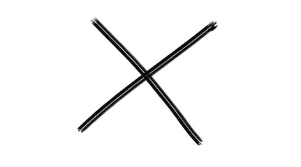 Black hand-drawn cross mark X symbol sketch for design accents and creative highlights on transparent background