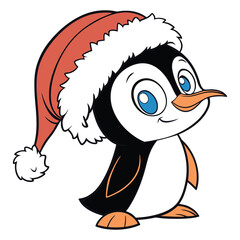 Cute penguin wearing a santa hat silhouette isolated on white background