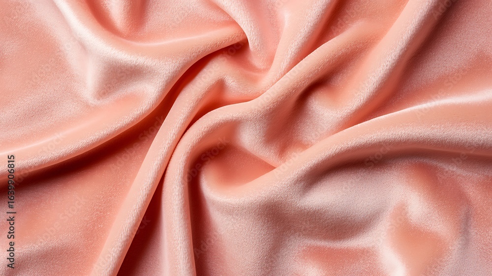 Poster a close-up view of soft, shimmering peach fabric, showcasing its smooth texture and elegant draping.