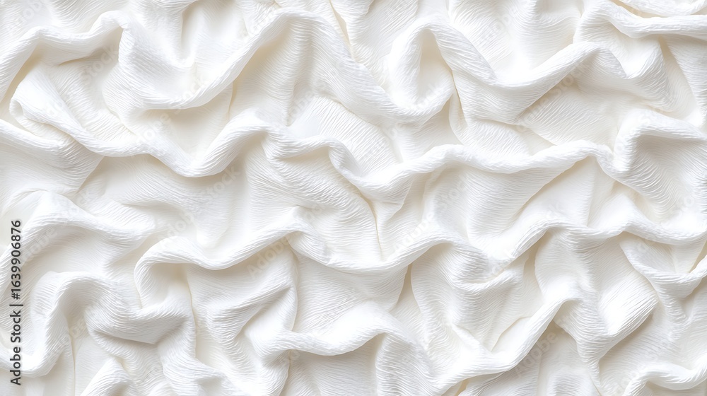 Poster a textured white fabric with flowing, wavy patterns, creating an elegant and soft appearance, ideal 