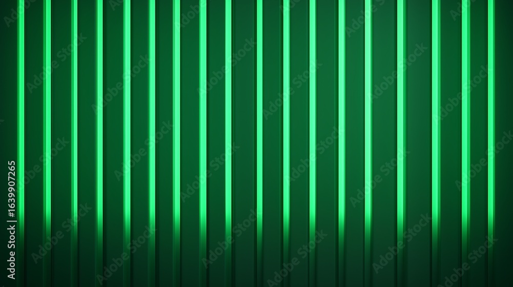 Poster a modern abstract design featuring vertical green lines with a glowing effect, creating a sleek and 