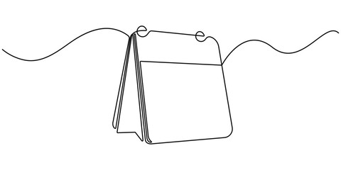 Table calendar continuous one line drawing and happy new years outline vector icon. Table calendar style office and organizer vector illustration . Symbol of memorable moment and the day. pro Editable