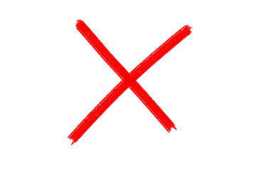 Red hand-drawn cross mark symbol for cancel, error, wrong answer, prohibition, and rejection signs...