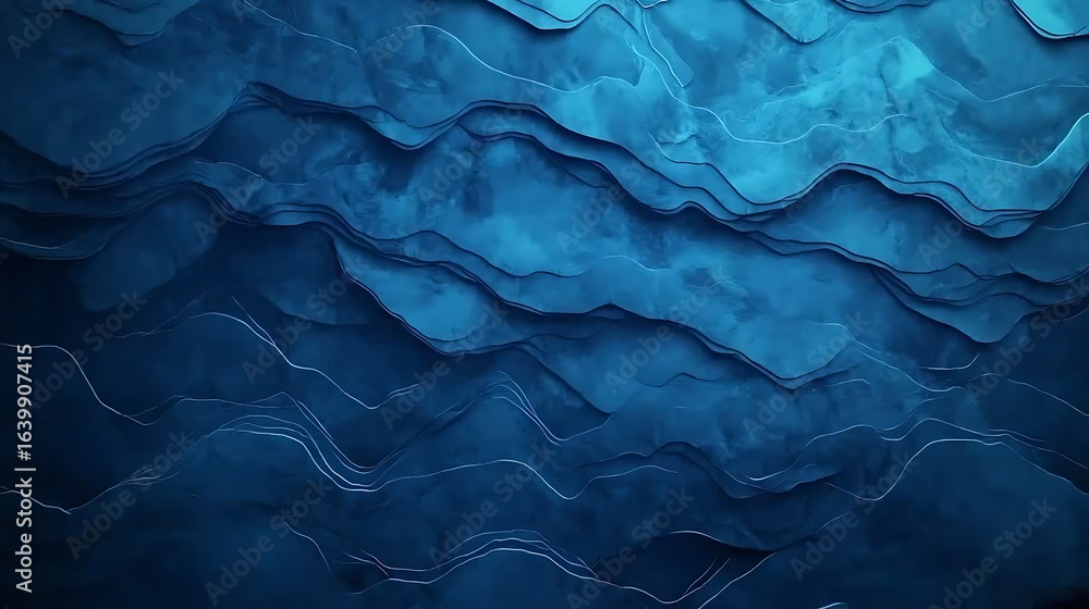 Poster abstract blue waves with layered textures create a calming visual, reminiscent of water or fluid mot