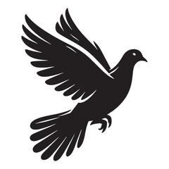 Stylized Dove Silhouette – Dove Vector Template with Smooth Flowing Form – Black Vector of Dove

