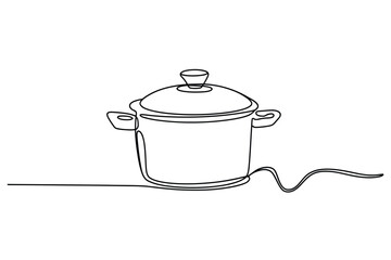 Minimalist One Line Drawing of a Cooking Pot with Lid – Continuous Line Kitchenware Illustration