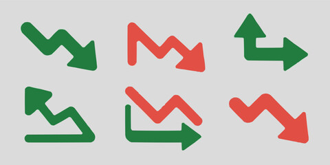 Abstract Arrow Set Indicating Market Trends with Upward and Downward Movements Reflecting Economic Fluctuations and Business Performance Analysis