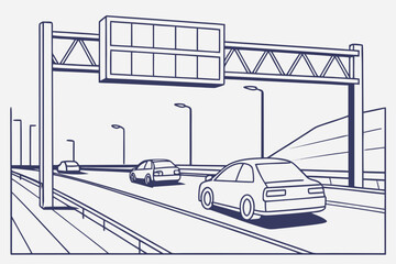 cars passing under a large digital sign on the illinois tollway displaying EZPass and I-PASS lanes
