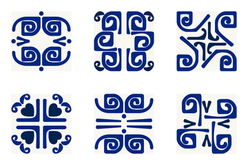 Elegant blue tile patterns with symmetrical floral and geometric motifs, inspired by Mediterranean and Moroccan designs. Perfect for backgrounds, prints, wallpapers, and surface decoration.

