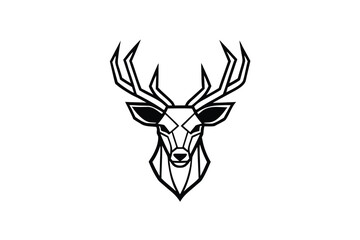 Geometric Deer Head with Antlers Isolated on White