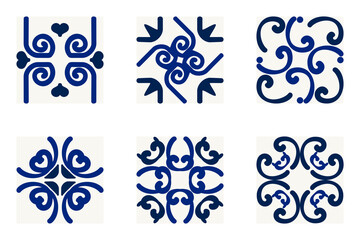 Elegant blue tile patterns with symmetrical floral and geometric motifs, inspired by Mediterranean and Moroccan designs. Perfect for backgrounds, prints, wallpapers, and surface decoration.

