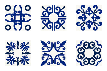 Elegant blue tile patterns with symmetrical floral and geometric motifs, inspired by Mediterranean and Moroccan designs. Perfect for backgrounds, prints, wallpapers, and surface decoration.

