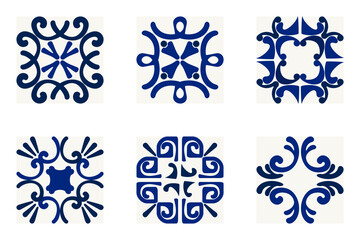 Elegant blue tile patterns with symmetrical floral and geometric motifs, inspired by Mediterranean and Moroccan designs. Perfect for backgrounds, prints, wallpapers, and surface decoration.

