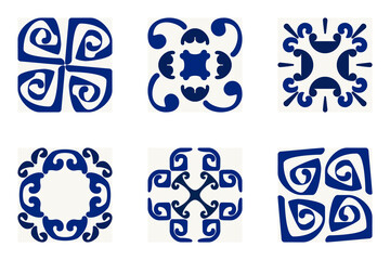 Elegant blue tile patterns with symmetrical floral and geometric motifs, inspired by Mediterranean and Moroccan designs. Perfect for backgrounds, prints, wallpapers, and surface decoration.

